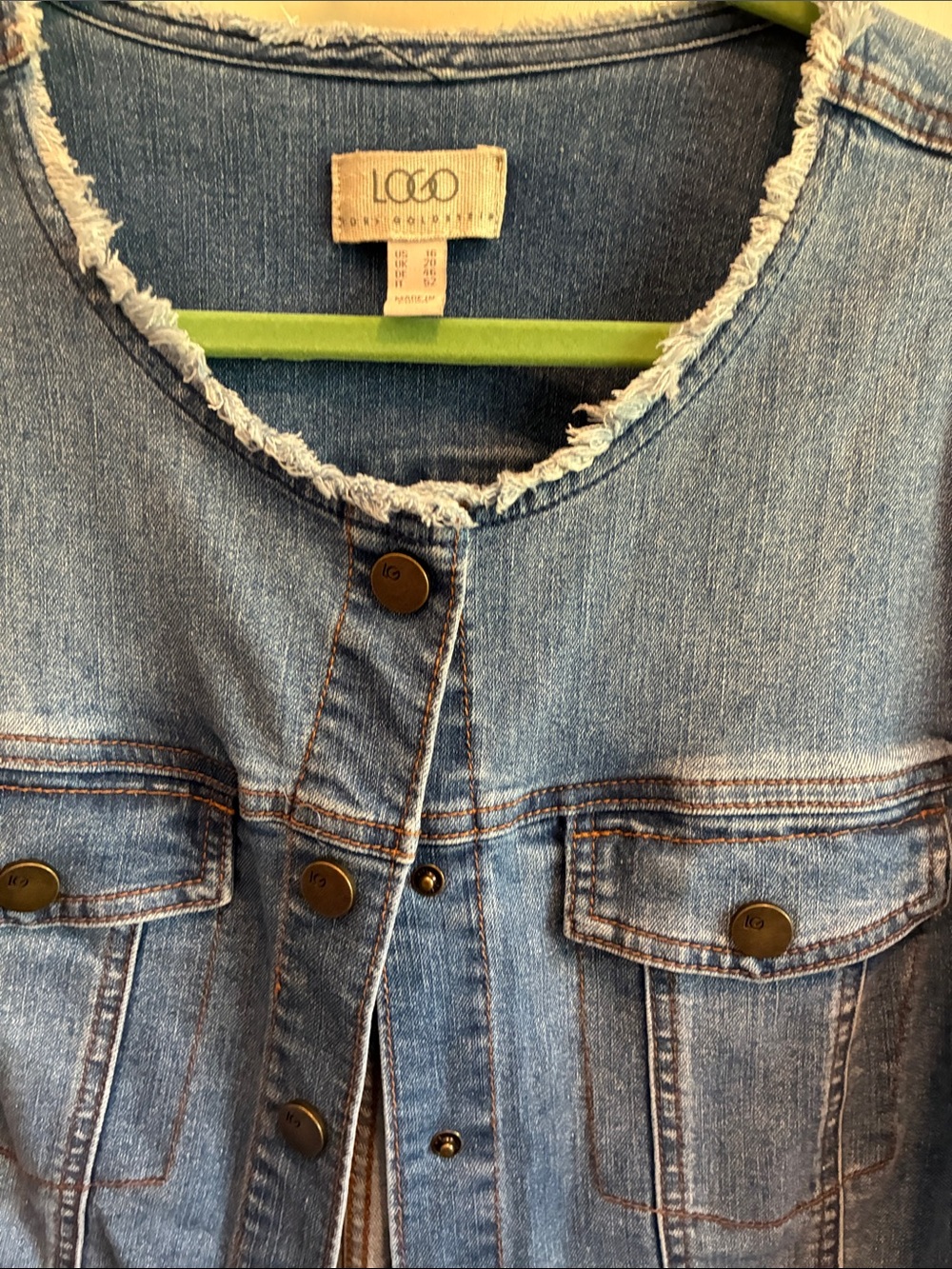 LOGO by Lori Goldstein Light Blue Denim Jacket with Frayed Trim - Picture 3 of 8